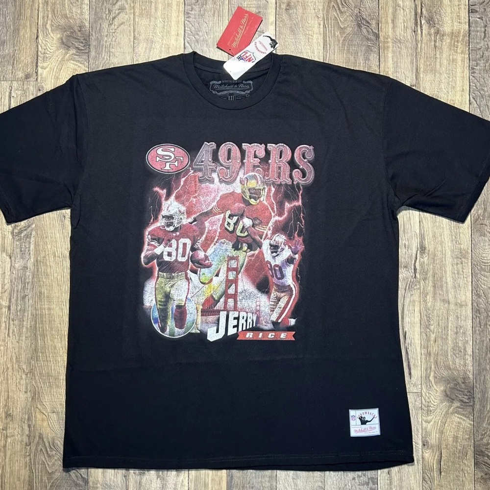 NWT!! Mitchell & Ness Jerry Rice NFL Retro Graphic T-Shirt Black XL Men's